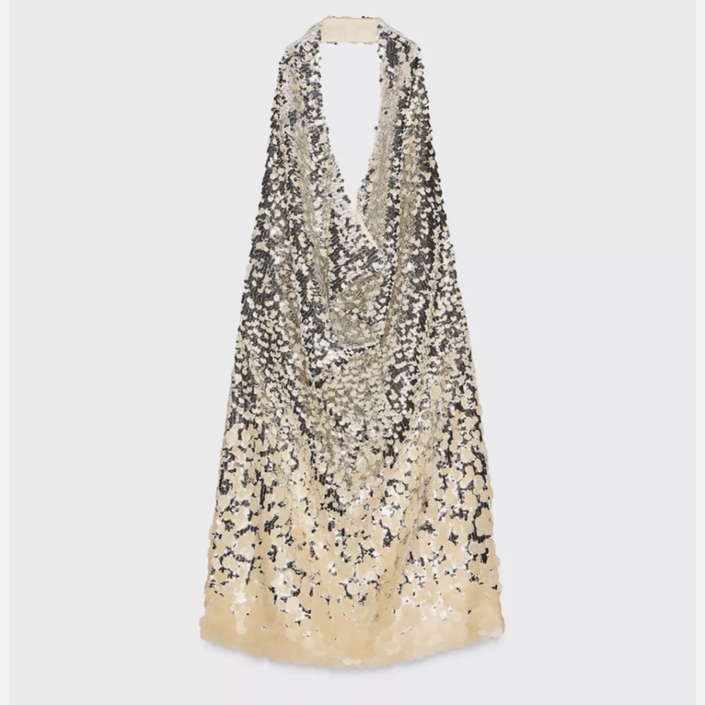 Zara - Elegant Sequin Halter Dress - Black and Gold